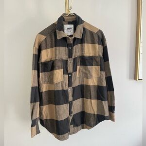 Aerie Men's Casual Black and Tan Check 100% Cotton classic neutral  Shirt S